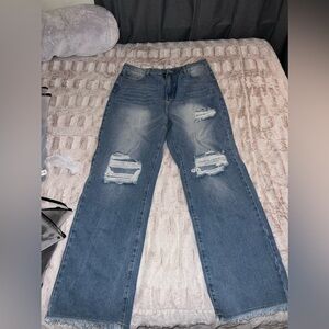 SHEIN ripped blue jean wide leg pant XL